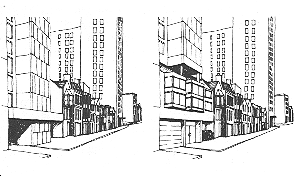 transitory elements between tall new building and older short building